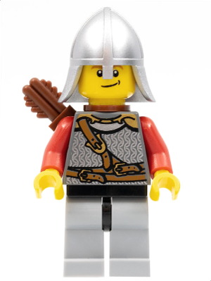 Kingdoms - Lion Knight Scale Mail with Chest Strap and Belt, Helmet with Neck Protector, Quiver, Smirk