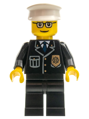 Police - City Suit with Blue Tie and Badge, Black Legs, Glasses, White Hat