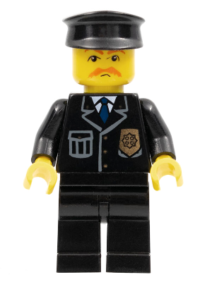 Police - City Suit with Blue Tie and Badge, Black Legs, Brown Moustache, Black Hat
