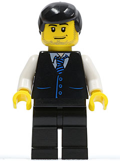 Lego Black Hair Businessman Minifig figure town city lawyer dark blue suit 