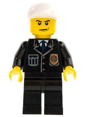 Police - City Suit with Blue Tie and Badge, Black Legs, White Short Bill Cap, Scowl