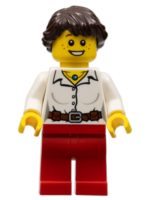 Female Minifigure Girl w/ Red/Gold/White Blouse Long Black Ponytail Hair LEGO