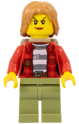 Figurka LEGO Vězeňkyně s červenou bundou zepředu
