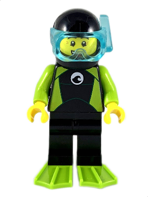 Figurka LEGO Potápěč v zeleném skafandru zepředu