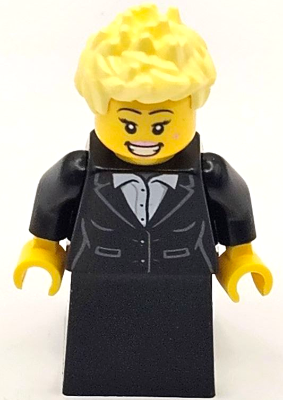 Carol Singer - Female, Black Suit Jacket with White Button Up Shirt, Black Skirt, Bright Light Yellow Spiked Hair