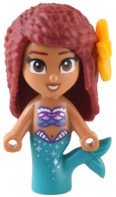 Ariel, Mermaid - Micro Doll, Dark Red Hair, Bright Light Orange Flower