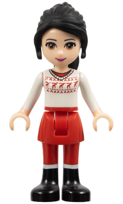 Friends Lily - Red Skirt and Leggings, White Fair Isle Sweater with Moose