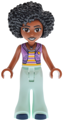 frnd0816: Friends Jamila - Medium Lavender Sleeveless Hoodie, Light Aqua Trousers Bell-Bottoms, Dark Blue Shoes <h1><a href='/minifigs/frnd0816/friends-jamila-medium-lavender-sleeveless-hoodie-light-aqua-trousers-bell-bottoms-dark-blue-shoes'>Friends Jamila - Medium Lavender Sleeveless Hoodie, Light Aqua Trousers Bell-Bottoms, Dark Blue Shoes</a></h1><div class='tags floatleft'><a href='/minifigs/frnd0816'>frnd0816</a> <a href='/minifigs/category-Friends'>Friends</a> <a href='/minifigs/category-Friends/subcategory-General'>General</a> <a href='/minifigs/category-Friends/year-2025'>2025</a></div> <div class='floatright'>Image © BrickLink.com</div>