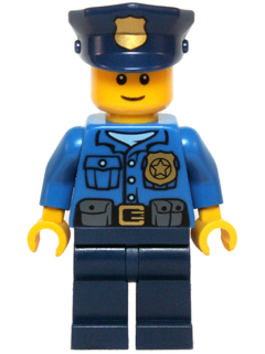 Police - Gold Badge, Police Hat, Black Eyebrows, Smile