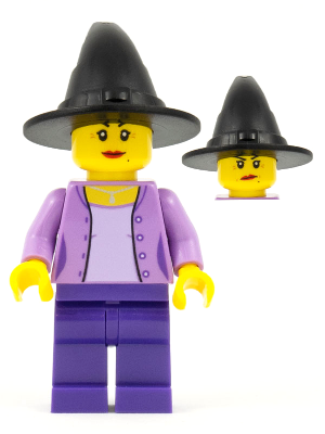 Woman, Medium Lavender Jacket with Necklace, Dark Purple Legs, Black Witch Hat
