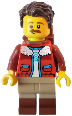 Minifigure idea147 Camper Male Dark Brown Hair Red Jacket