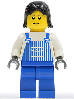 Overalls Striped Blue with Pocket, Blue Legs, Black Female Hair