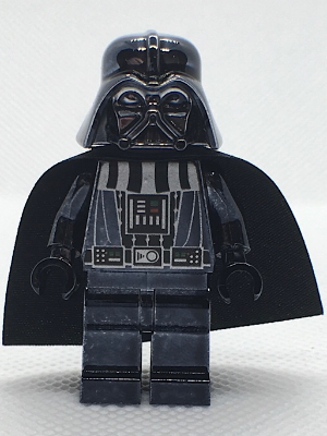 Darth Vader - Chrome Black: LEGO minifigure of Darth Vader with a reflective chrome black finish, detailed helmet, and cape.