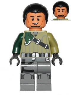 Kanan Jarrus - Black Hair and Eyebrows: LEGO minifigure of Kanan Jarrus with black hair, detailed Jedi outfit, and a lightsaber.