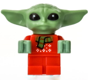 Znázornění všech součástek, ze kterých se Baby Yoda ve svetru s šálou skládá