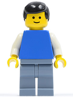 Plain Blue Torso with White Arms, Sand Blue Legs, Black Male Hair