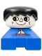 Minifig No: 2327pb04  Name: Duplo 2 x 2 x 2 Figure Brick, Blue Base with Sailboat Pattern, White Head with Freckles, Black Male Hair