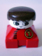Minifig No: 2327pb09  Name: Duplo 2 x 2 x 2 Figure Brick, Red Base with Number 1 Race Pattern, White Head, Black Male Hair