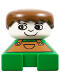 Minifig No: 2327pb17  Name: Duplo 2 x 2 x 2 Figure Brick, Green Base with Overalls, Brown Hair, White Head