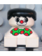 Minifig No: 2327pb18  Name: Duplo 2 x 2 x 2 Figure Brick, Clown, White Base, Green Bow with Red Dots, Black Hair, White Face with Red Nose