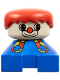 Minifig No: 2327pb19  Name: Duplo 2 x 2 x 2 Figure Brick, Clown, Blue Base with Button Suspenders, White Head, Red Male Hair