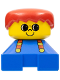 Minifig No: 2327pb20  Name: Duplo 2 x 2 x 2 Figure Brick, Blue Base with suspenders, yellow head with smile and freckles above nose, red male hair