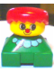 Minifig No: 2327pb25  Name: Duplo 2 x 2 x 2 Figure Brick, Clown, Green Base with White Collar, Yellow Head with Red Nose, Red Hair