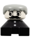 Minifig No: 2327pb29  Name: Duplo 2 x 2 x 2 Figure Brick, Black Base with Two Buttons, Gray Hair, White Face with Moustache
