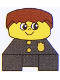Minifig No: 2327pb36  Name: Duplo 2 x 2 x 2 Figure Brick, Black Base with Police Pattern, Yellow Head with Freckles, Brown Male Hair