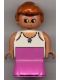 Minifig No: 31181pb01  Name: Duplo Figure, Female Lady, Dark Pink Dress, Lace Lined Tank Top with Blue Flower