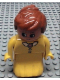 Minifig No: 31181pb05  Name: Duplo Figure, Female Lady, Yellow Dress, Yellow Top, White Collar and Dark Pink Brooch