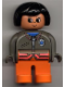 Minifig No: 4555pb017  Name: Duplo Figure, Female Medic, Orange Legs, Zippered Jacket with EMT Star of Life Pattern