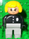 Minifig No: 4555pb018  Name: Duplo Figure, Female Police, Light Gray Legs, Yellow Hair