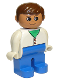 Minifig No: 4555pb033  Name: Duplo Figure, Male, Blue Legs, White Two Button Cardigan, Brown Hair