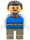 Minifig No: 4555pb054  Name: Duplo Figure, Male, Dark Gray Legs, Blue Top with Gold Necklace and Belt, Moustache (King)