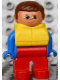 Minifig No: 4555pb055  Name: Duplo Figure, Male, Red Legs, Blue Top, Life Jacket, Brown Hair