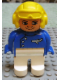 Minifig No: 4555pb057  Name: Duplo Figure, Male, White Legs, Blue Top with Plane Logo, Yellow Aviator Helmet, (Pilot)