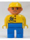 Minifig No: 4555pb102  Name: Duplo Figure, Male, Blue Legs, Yellow Top with Wrench in Pocket, Construction Hat Yellow