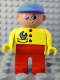 Minifig No: 4555pb106  Name: Duplo Figure, Male, Red Legs, Yellow Top with Wrench in Pocket, Construction Hat Blue