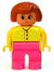 Minifig No: 4555pb116  Name: Duplo Figure, Female, Dark Pink Legs, Yellow Sweater with 3 Buttons and V Stitching, Dark Orange Hair