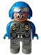 Minifig No: 4555pb140  Name: Duplo Figure, Male Action Wheeler, Dark Gray Legs, Dark Gray Jumpsuit, Blue Arms, Blue Aviator Helmet with Goggles