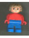 Minifig No: 4555pb146  Name: Duplo Figure, Female, Blue Legs, Red Top, Brown Hair, Eyelashes, Smile with Lips