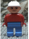 Minifig No: 4555pb159  Name: Duplo Figure, Male, Blue Legs, Red Top, White Construction Hat
