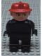 Minifig No: 4555pb162  Name: Duplo Figure, Male Fireman, Black Legs, Black Top (no buttons), Red Fire Helmet