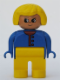Minifig No: 4555pb187  Name: Duplo Figure, Female, Yellow Legs, Blue Sweater Unbuttoned with Red Buttons, Yellow Hair