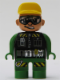 Minifig No: 4555pb197  Name: Duplo Figure, Male Action Wheeler, Green Legs, Green Top, Yellow Hat, Glasses (Construction Worker Driver)