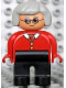 Minifig No: 4555pb212  Name: Duplo Figure, Female, Black Legs, Red Blouse with White Collar, Gray Hair, Glasses