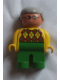 Minifig No: 4555pb213  Name: Duplo Figure, Male, Green Legs, Yellow Argyle Sweater, Gray Hair, Glasses