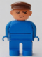 Minifig No: 4555pb222  Name: Duplo Figure, Male, Blue Legs, Blue Top, Brown Cap, no White in Eyes Pattern