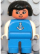 Minifig No: 4555pb229  Name: Duplo Figure, Female, Blue Legs, Blue Top with White Anchor, Black Hair